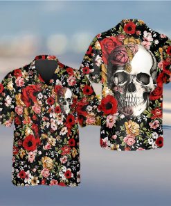 Red Flower Happy Summer Skull Hawaiian Shirt