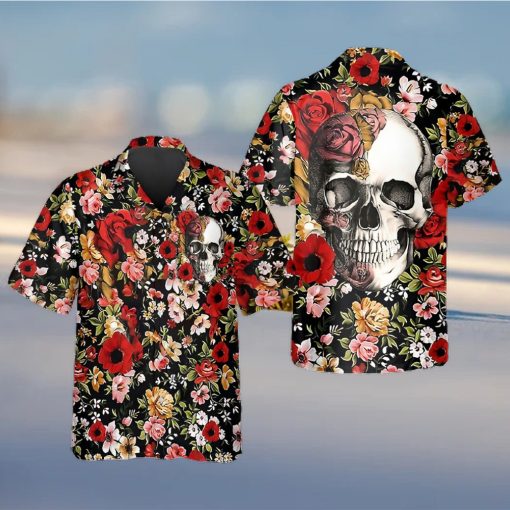 Red Flower Happy Summer Skull Hawaiian Shirt