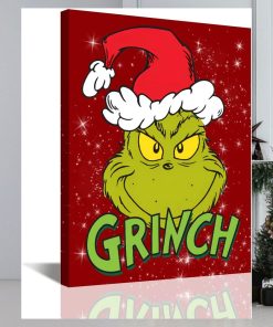 Red Fun Cute Grinch Themed Xmas Holiday Kids Wall Art Grinch Christmas Canvas Prints Rustic Artwork Christmas Tree Poster