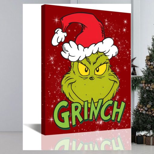 Red Fun Cute Grinch Themed Xmas Holiday Kids Wall Art Grinch Christmas Canvas Prints Rustic Artwork Christmas Tree Poster