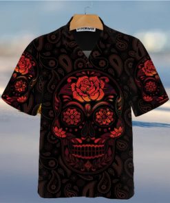 Red Mexican Sugar Skull Hawaiian Shirt Day Of The Dead Skull Shirt