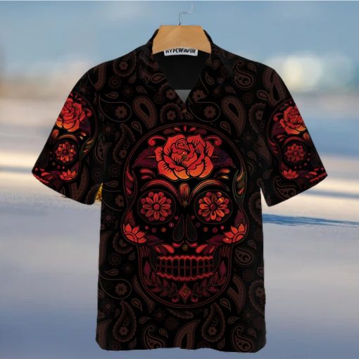 Red Mexican Sugar Skull Hawaiian Shirt Day Of The Dead Skull Shirt