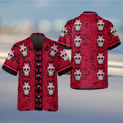 Red Pattern Color Skull Hawaiian Shirt