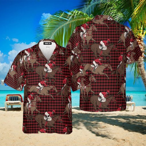 Red Plaid Amazing Horse Riding Pattern Aloha Hawaiian Shirt