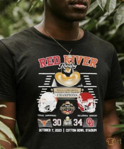 Red River Rivalry Texas Vs Oklahoma Golden Hat Trophy Champions Texas Longhorns 30 Oklahoma Sooners 34 October 7 2023 Cotton Bowl Stadium Shirt