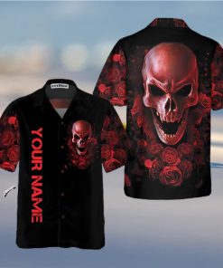 Red Rose Gothic Skull Custom Name Hawaiian Shirt For Men Women Adult