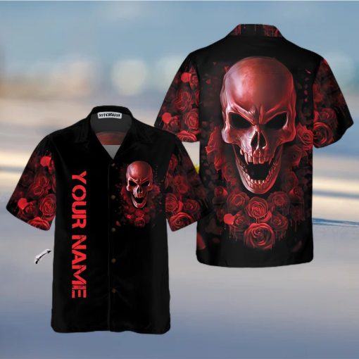 Red Rose Gothic Skull Custom Name Hawaiian Shirt For Men Women Adult