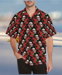 Red Rose Skull Design Print Hawaiian Shirt