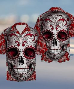 Red Skull Floral Tropical Hawaiian Shirt