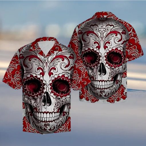 Red Skull Floral Tropical Hawaiian Shirt