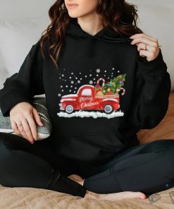 Red truck carrying pine trees Christmas shirt