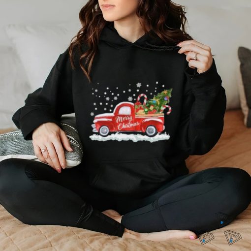 Red truck carrying pine trees Christmas shirt