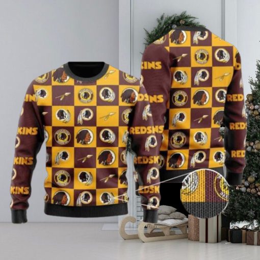 Redskins Logo Checkered Flannel Design Knitted Ugly Christmas Sweater