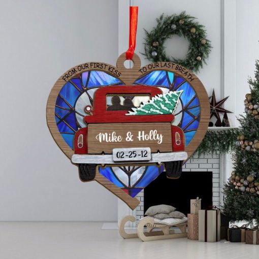 Redtruck Couple Personalized Suncatcher Ornament