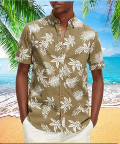 Regular fit printed poplin Hawaiian shirt