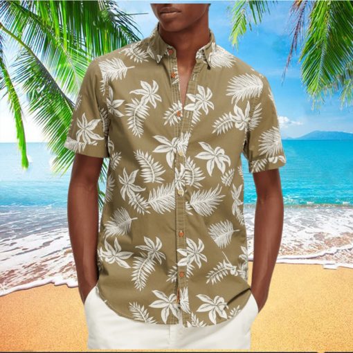 Regular fit printed poplin Hawaiian shirt