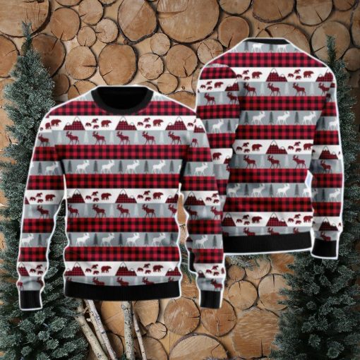 Reindeer And Beer On Buffalo Plaid Pattern Christmas Unisex Ugly Sweater