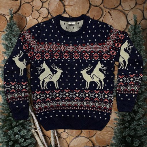 Reindeer Funny Ugly Christmas Sweater Navy