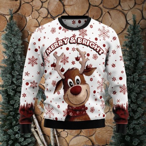 Reindeer Merry Bright Ugly Christmas Sweater Gift Men Women