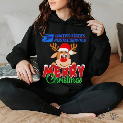 Reindeer Santa USPS United States Postal Service Merry Christmas logo shirt