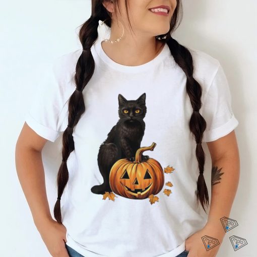 Retro Black Cat Halloween Pumpkin Shirt