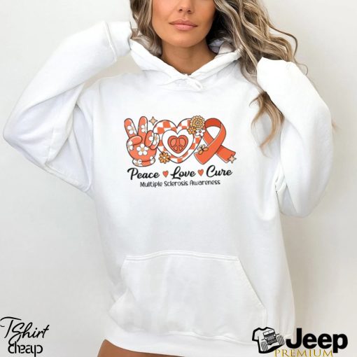 Retro Groovy Peace Love Cure Multiple Sclerosis Awareness Funny Gift T Shirt