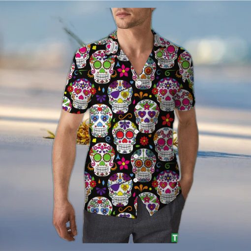 Retro Sugar Skull Halloween Unisex 3D Hawaiian Shirt Floral Gift For Men And Women Holiday