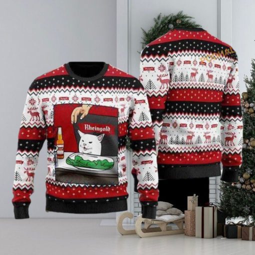 Rheingold Beer Cat Meme Ugly Christmas 3D Sweater, Friends Christmas Sweater