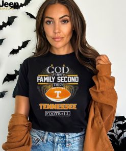 Rhinestone God first family second then Tennessee football shirt