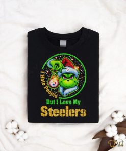 Rhinestone Santa Grinch I hate people but I love my Steelers shirt