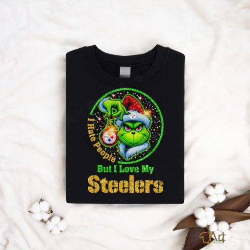 Rhinestone Santa Grinch I hate people but I love my Steelers shirt