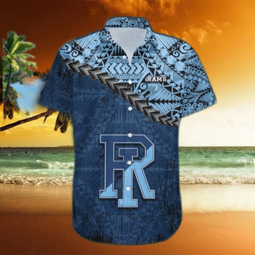 Rhode Island Rams 3D Hawaiian Shirt Grunge Polynesian TattooNCAA Summer Beach hawaiian shirt