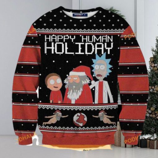 Rick And Morty Happy Human Holiday 3D Sweater, Funny Sweater