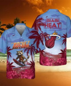 Rocket Raccoon And NBA Miami Heat Summer Pattern Print Hawaiian Shirt