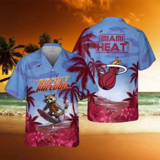 Rocket Raccoon And NBA Miami Heat Summer Pattern Print Hawaiian Shirt