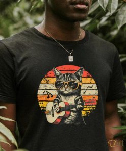 Rockin' Cat Sunglasses Guitar Funny Kitten Lovers Vintage T Shirt