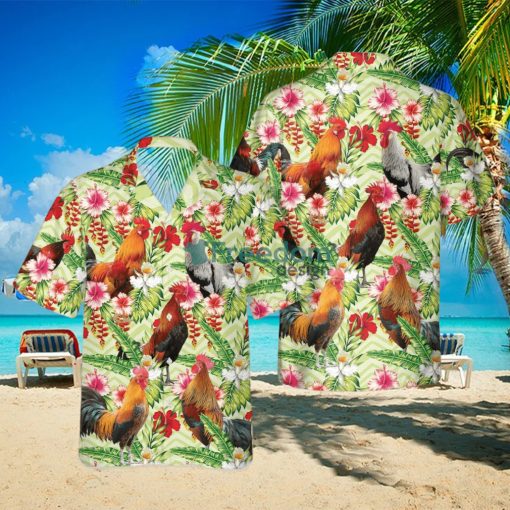 Rooster Hibicus Floral 3D Hawaiian Shirt