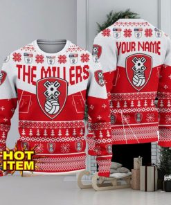 Rotherham United FC Big Logo Custom Name 3D Ugly Christmas Sweater Christmas Gift For Big Fans