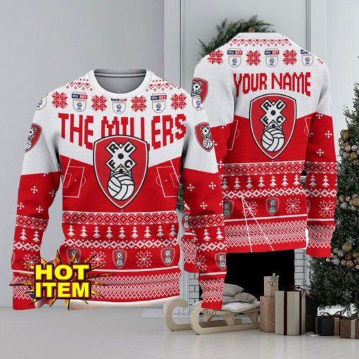 Rotherham United FC Big Logo Custom Name 3D Ugly Christmas Sweater Christmas Gift For Big Fans