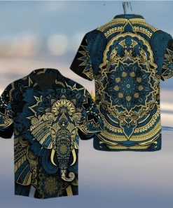 Royal Elephant Mandala Golden Turquoise Unisex Hawaiian Shirts