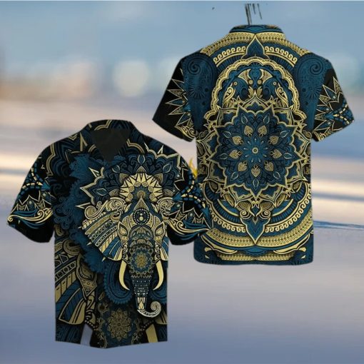 Royal Elephant Mandala Golden Turquoise Unisex Hawaiian Shirts