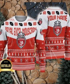 Royal Excel Mouscron Ugly Christmas Sweater Logo Custom Name Gift Fans