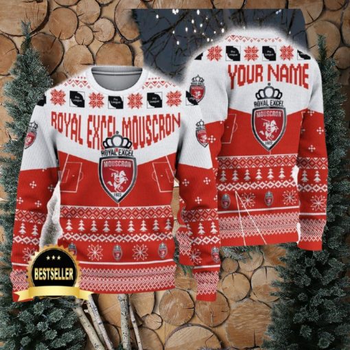 Royal Excel Mouscron Ugly Christmas Sweater Logo Custom Name Gift Fans