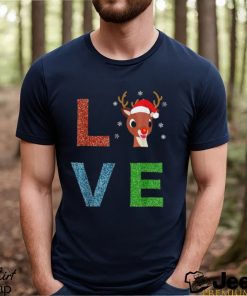 Rudolph Red Nosed Reindeer Glitter LOVE Kids Gift T Shirt