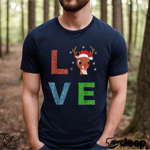 Rudolph Red Nosed Reindeer Glitter LOVE Kids Gift T Shirt