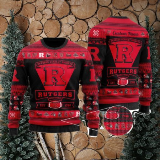 Rutgers Scarlet Knights Team Custom Name Ugly Christmas Sweater For Men And Women Sport Gift