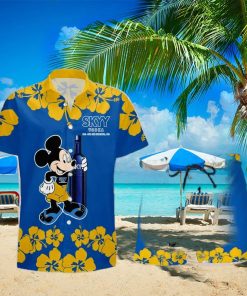 SKYY Vodka Mickey Mouse Hibicus Flower Gift Hawaiian Set Shirt