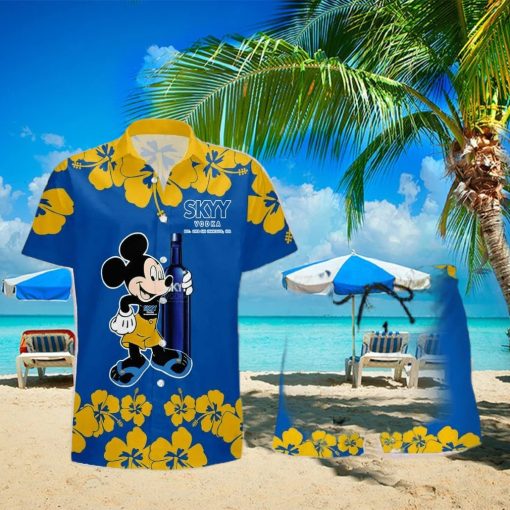 SKYY Vodka Mickey Mouse Hibicus Flower Gift Hawaiian Set Shirt