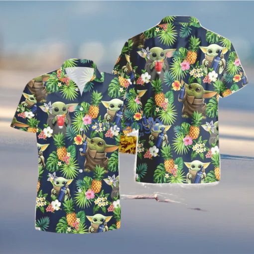 SKYY vodka Baby Yoda Pineapple Tropical Hawaiian Shirt And Shorts Aloha Summer Gift For Men And Women