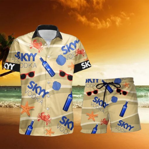 SKYY vodka Funny Seafood Pattern Hawaiian Shirt And Shorts Men And Women Summer Gift